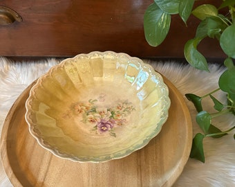 Beautiful Antique Yellow Floral Iridescent Porcelain Serving Bowl