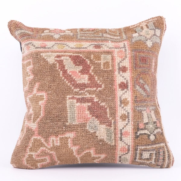 16x16 Turkish Kilim Pillow, Handwoven Kilim Pillow, Sofa Throw Pillow, Cushion Cover, Bohemian Kilim Pillow, Couch Aztec Pillow, Home Decor