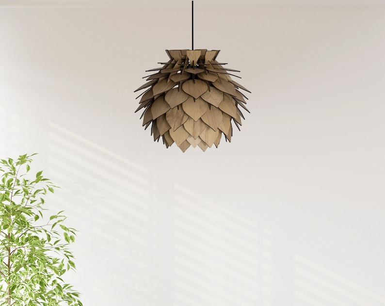 Modern Wooden Pendant Light Round Bedroom Lampshade Ceiling Lamp for Dining Room Wood Hanging Lamp Pine Cone Kitchen Lamp image 2