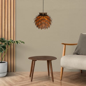 Wooden Pine Cone Modern Chandelier Lamp Wood Pendant Light Dining Room Lampshade Pineapple Shape Luminaire Round Ceiling Lighting image 3