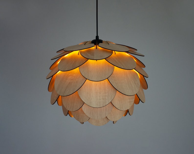 Wooden Round Shape Chandelier Light Modern Wood Pendant Lamp Dining Room and Kitchen Island Lamp Pine Cone Ceiling Lamp Shade zdjęcie 8