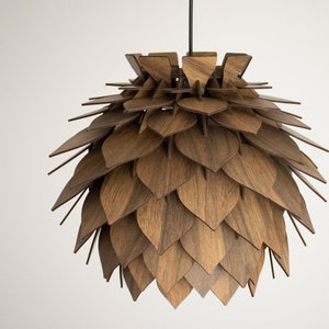 Wooden Pine Cone Modern Chandelier Lamp Wood Pendant Light Dining Room Lampshade Pineapple Shape Luminaire Round Ceiling Lighting image 2