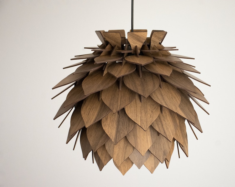 Wooden Pine Cone Modern Chandelier Lamp Wood Pendant Light Dining Room Lampshade Pineapple Shape Luminaire Round Ceiling Lighting image 2