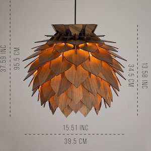 Wooden Pine Cone Modern Chandelier Lamp Wood Pendant Light Dining Room Lampshade Pineapple Shape Luminaire Round Ceiling Lighting image 4