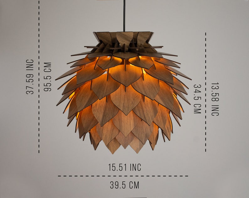 Wooden Pine Cone Modern Chandelier Lamp Wood Pendant Light Dining Room Lampshade Pineapple Shape Luminaire Round Ceiling Lighting image 4