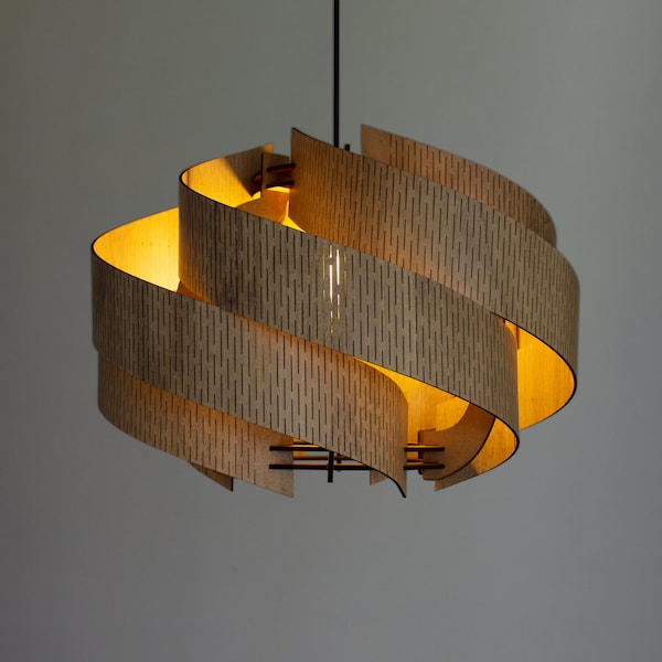 Holz-Hängeleuchte - Moderne Schlafzimmer Lampe - Rustikale Kronleuchter Lampe - Twist Lampenschirm  - Einzigartige Eingangsleuchte