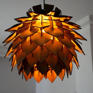 Wooden Pine Cone Modern Chandelier Lamp Wood Pendant Light Dining Room Lampshade Pineapple Shape Luminaire Round Ceiling Lighting image 7
