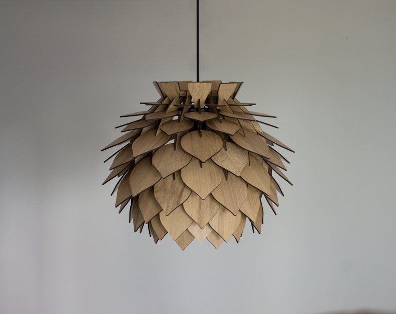 Runde Holz Pendelleuchte recycelter Holz Kronleuchter Lampe Lampenschirm aus Holz für Wohnzimmer Moderne stilvolle Hausdekoration Bild 10