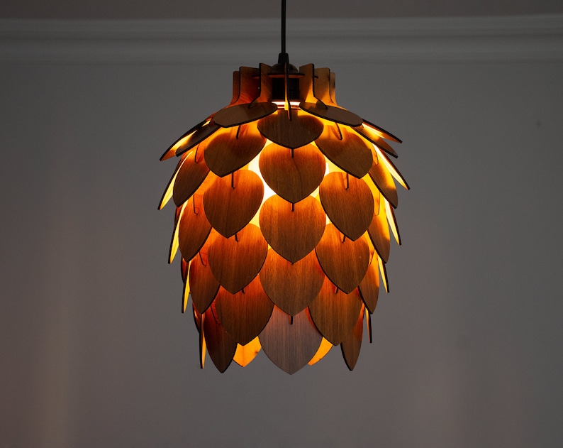 Mini Pine Cone Pendant Light Wooden Ceiling Shadow Lighting Wood Pinecone Chandelier Dining Room Lampshade Pineapple Luminaire Lamp image 7