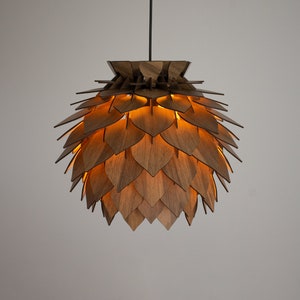 Wooden Pine Cone Modern Chandelier Lamp Wood Pendant Light Dining Room Lampshade Pineapple Shape Luminaire Round Ceiling Lighting image 1