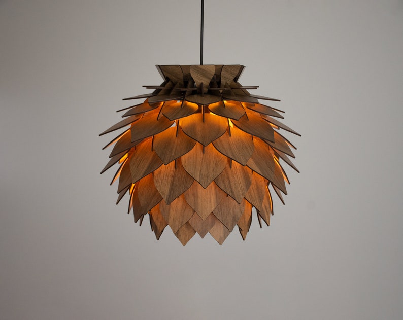 Wooden Pine Cone Modern Chandelier Lamp Wood Pendant Light Dining Room Lampshade Pineapple Shape Luminaire Round Ceiling Lighting image 1