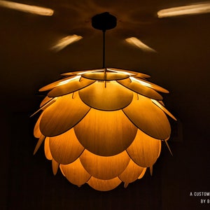 Wooden Round Shape Chandelier Light Modern Wood Pendant Lamp Dining Room and Kitchen Island Lamp Pine Cone Ceiling Lamp Shade zdjęcie 2