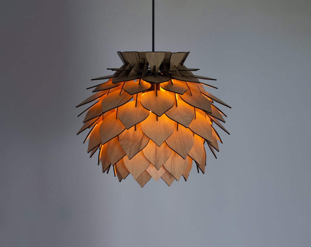 Modern Wooden Pendant Light - Round Bedroom Lampshade - Ceiling Lamp ...