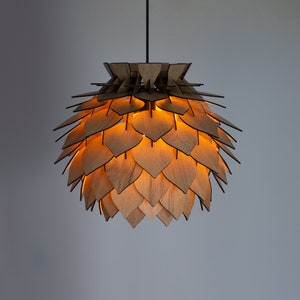 Modern Wooden Pendant Light Round Bedroom Lampshade Ceiling Lamp for Dining Room Wood Hanging Lamp Pine Cone Kitchen Lamp Cream