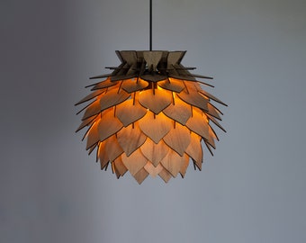 Modern Wooden Pendant Light - Round Bedroom Lampshade - Ceiling Lamp for Dining Room - Wood Hanging Lamp - Pine Cone Kitchen Lamp