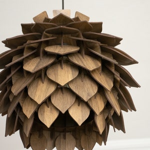 Wooden Pine Cone Modern Chandelier Lamp Wood Pendant Light Dining Room Lampshade Pineapple Shape Luminaire Round Ceiling Lighting image 8