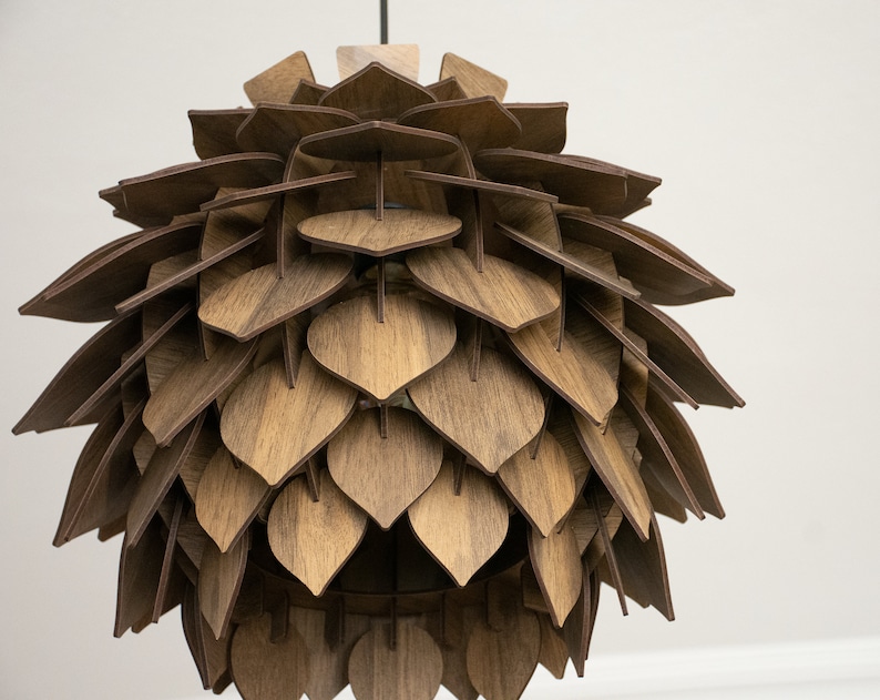 Wooden Pine Cone Modern Chandelier Lamp Wood Pendant Light Dining Room Lampshade Pineapple Shape Luminaire Round Ceiling Lighting image 8