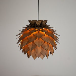Wooden Pine Cone Modern Chandelier Lamp Wood Pendant Light Dining Room Lampshade Pineapple Shape Luminaire Round Ceiling Lighting image 5