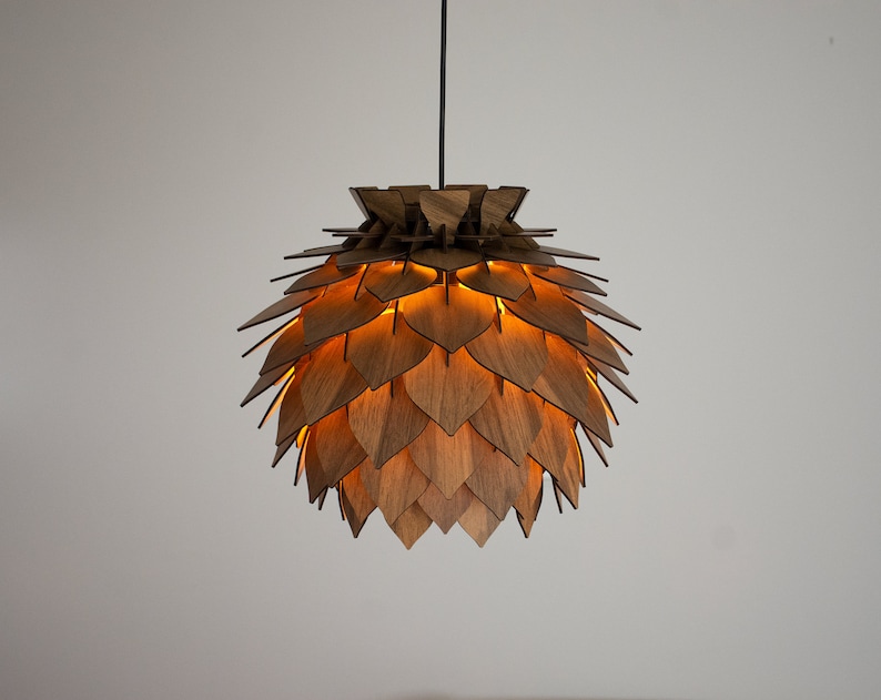 Wooden Pine Cone Modern Chandelier Lamp Wood Pendant Light Dining Room Lampshade Pineapple Shape Luminaire Round Ceiling Lighting image 5