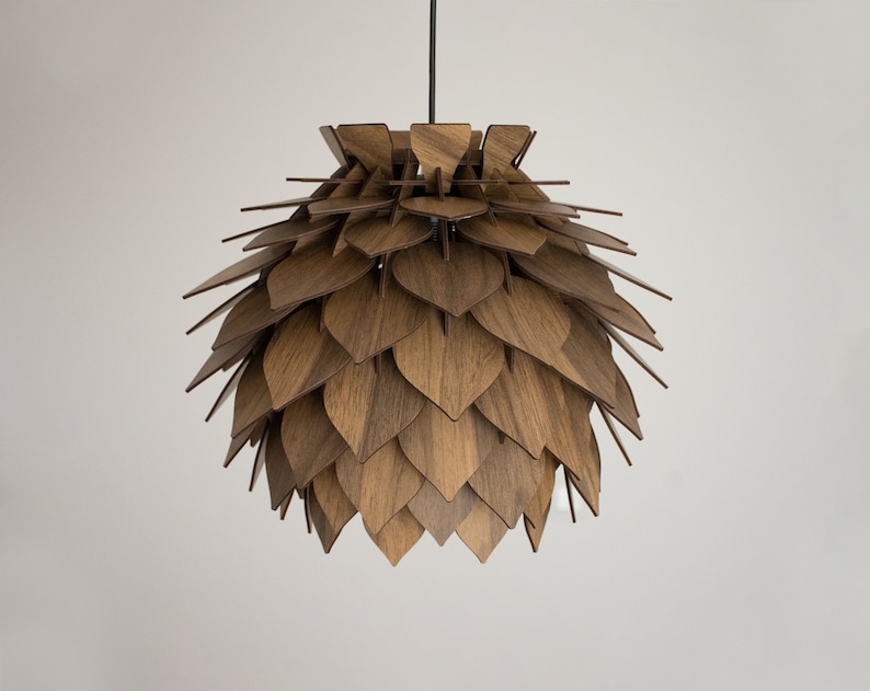 Wooden Pine Cone Modern Chandelier Lamp Wood Pendant Light Dining Room Lampshade Pineapple Shape Luminaire Round Ceiling Lighting image 10