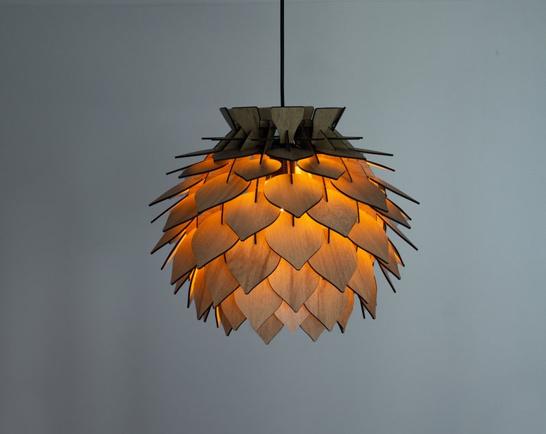 Runde Holz Pendelleuchte recycelter Holz Kronleuchter Lampe Lampenschirm aus Holz für Wohnzimmer Moderne stilvolle Hausdekoration Bild 3