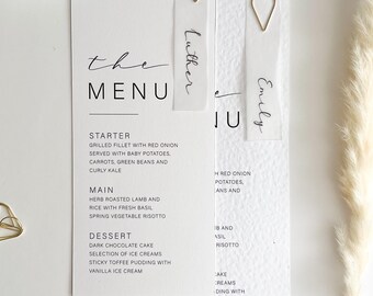 OAKLEY - Wedding Menu, Personalised Wedding Menu with Place Name, Teardrop Clip, Wedding Place Name, Wedding Details, Wedding Stationery