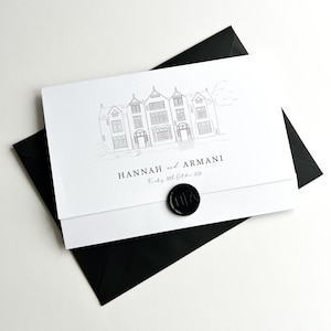 Folded Wallet Sketch Wedding Invitation | Custom Digital Hand-Drawn Illustration | Gold Wax Seal and Envelope Included | Personalised Invite image 7
