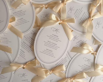 Oval Wedding Menu With Bow | Wedding Menu with Satin Ribbon | Wedding Details | Wedding Stationery - VOGUE