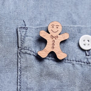 Gingerbread man pin, wooden brooch for celebration, festival or Christmas image 1