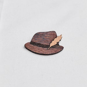 Traditional hat as a pin, badge, brooch made of wood for traditional costume image 1