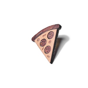 Piece of pizza as a pin, badge, brooch made of wood for a celebration or festival image 3