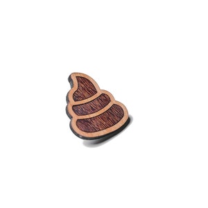 Piles of excrement as a pin, badge, brooch made of wood for a celebration or festival image 4
