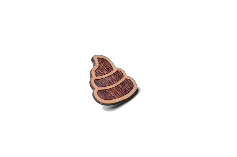 Piles of excrement as a pin, badge, brooch made of wood for a celebration or festival image 4