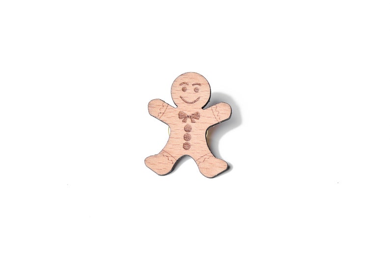 Gingerbread man pin, wooden brooch for celebration, festival or Christmas image 3