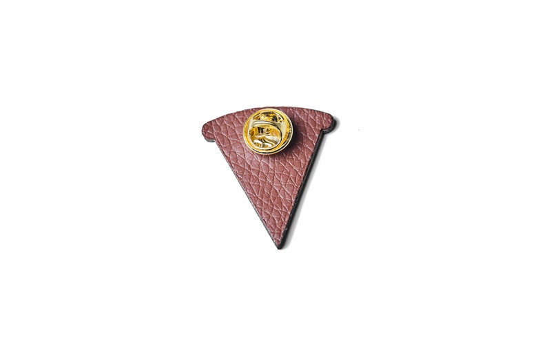 Piece of pizza as a pin, badge, brooch made of wood for a celebration or festival image 4