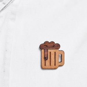 Beer mug, beer as a pin, badge, brooch made of wood for traditional costume image 2