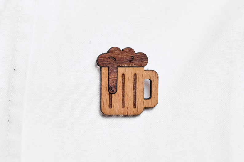 Beer mug, beer as a pin, badge, brooch made of wood for traditional costume image 1