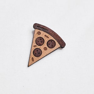 Piece of pizza as a pin, badge, brooch made of wood for a celebration or festival image 1