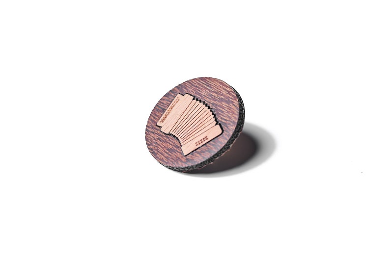 Ziach, harmonica as a pin, badge, brooch made of wood for traditional costume image 4