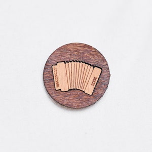 Ziach, harmonica as a pin, badge, brooch made of wood for traditional costume image 1