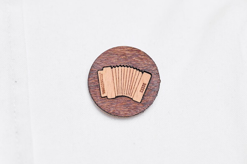 Ziach, harmonica as a pin, badge, brooch made of wood for traditional costume image 1