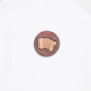 Ziach, harmonica as a pin, badge, brooch made of wood for traditional costume image 2