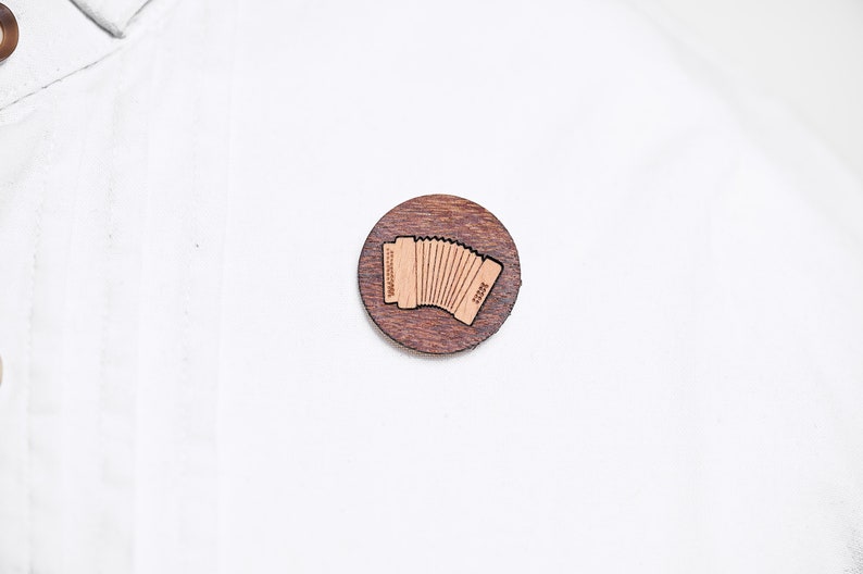 Ziach, harmonica as a pin, badge, brooch made of wood for traditional costume image 2