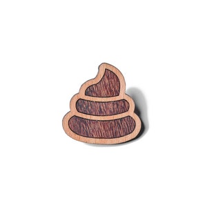 Piles of excrement as a pin, badge, brooch made of wood for a celebration or festival image 3