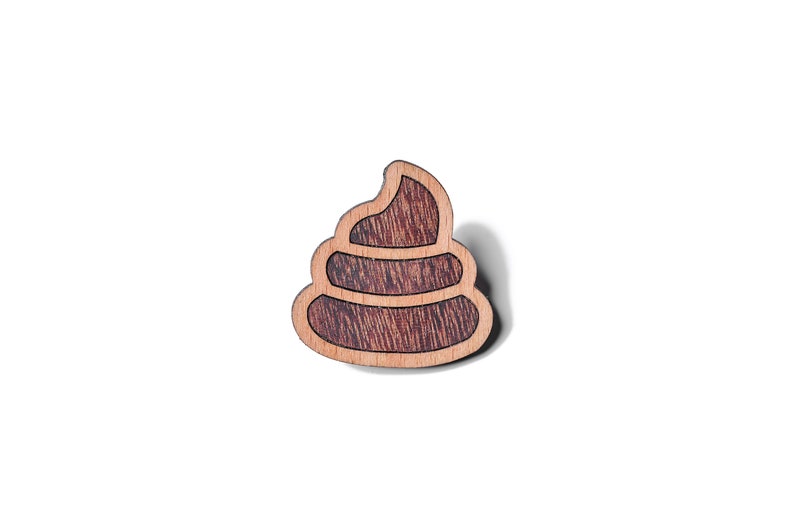 Piles of excrement as a pin, badge, brooch made of wood for a celebration or festival image 3