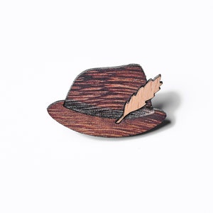 Traditional hat as a pin, badge, brooch made of wood for traditional costume image 3