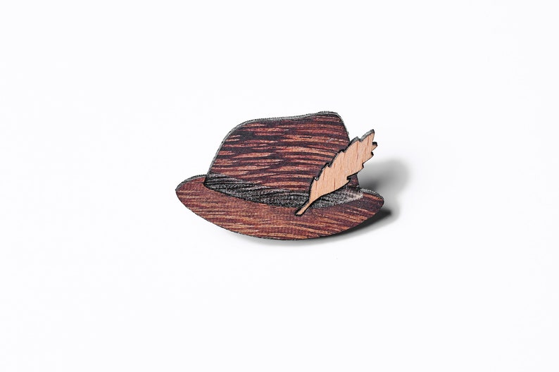 Traditional hat as a pin, badge, brooch made of wood for traditional costume image 3
