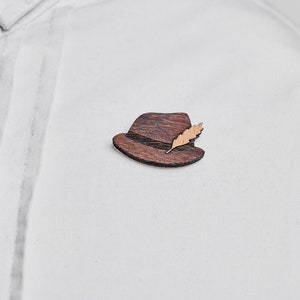 Traditional hat as a pin, badge, brooch made of wood for traditional costume image 2