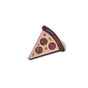 Piece of pizza as a pin, badge, brooch made of wood for a celebration or festival image 2