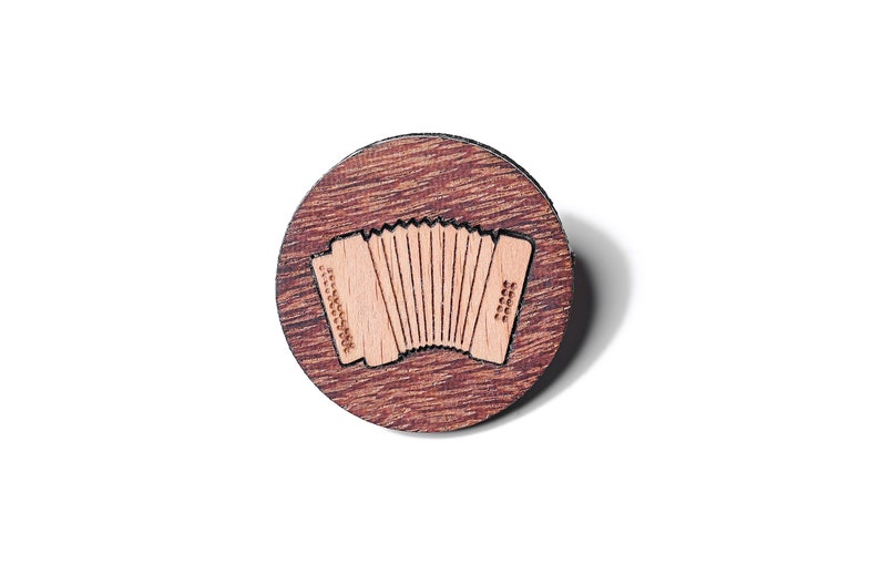 Ziach, harmonica as a pin, badge, brooch made of wood for traditional costume image 3